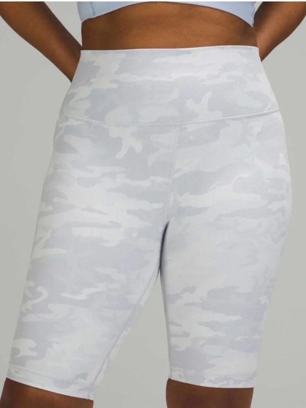 Lululemon Wunder Under White Camo High Rise 10" Shorts | Size 2